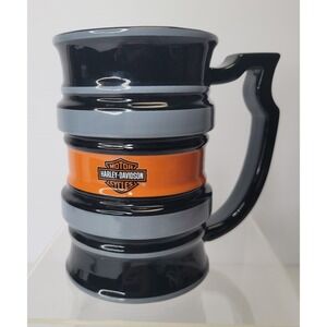 2009 Harley-Davidson Coffee Mug Black Orange Bar & Shield Logo Ribbed Ceramic
